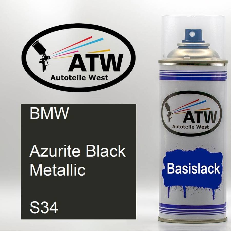 BMW, Azurite Black Metallic, S34: 400ml Sprühdose, von ATW Autoteile West.